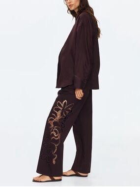 H&M Mama Maternity Brown EYELET CUT OUT Pants Size XS NWT
